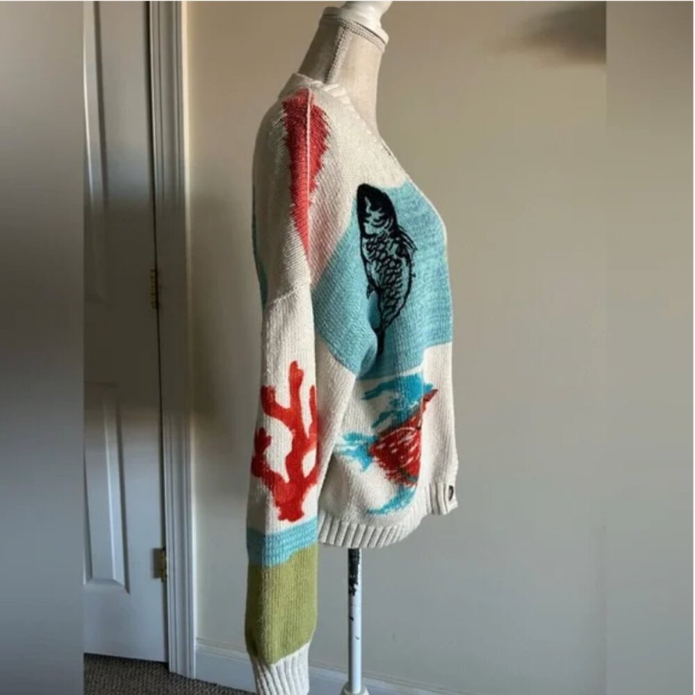 Anthropologie Pilcro Fish Graphic Knit Cardigan Sweater size M - Picture 5 of 8